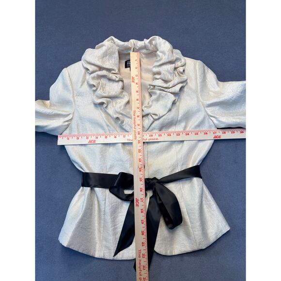 Adrianna Papell Jacket Champagne 3/4 Sleeve Ruffle Belt Elegant Blazer Coat WM 8 - Picture 11 of 12